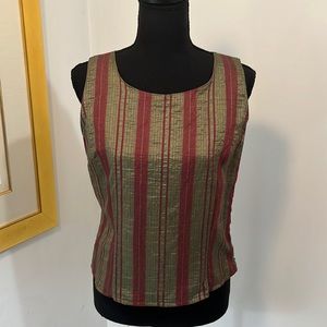 Sleeveless Green and maroon striped blouse, iridescent, Size 6, p sophisticate